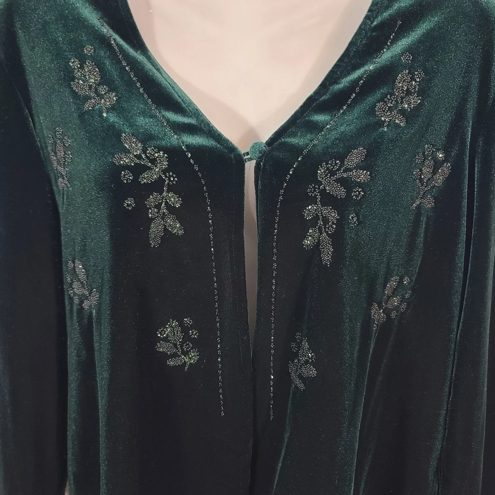 Vintage Green Velvet Beaded Cardigan, Sz 14P - Picture 2 of 7